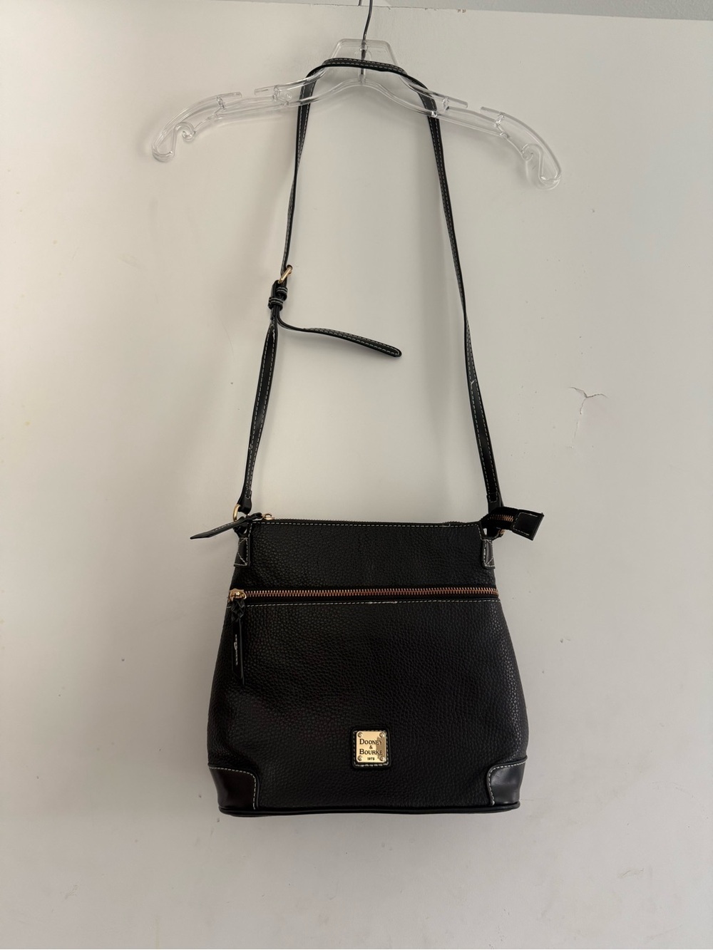 Dooney & Bourke Black Pebbled Leather Crossbody with Gold Hardware